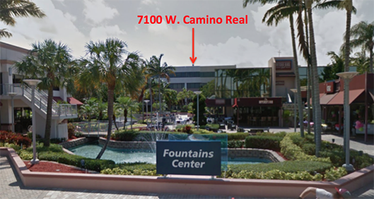 Fountains Center Plaza with arrow pointing to office building,